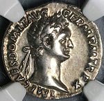 90 NGC Ch XF Domitian Roman Empire Denarius Minerva Shield Javelin (24020301C)