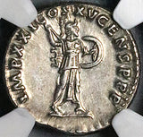90 NGC Ch XF Domitian Roman Empire Denarius Minerva Shield Javelin (24020301C)