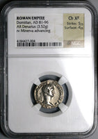 90 NGC Ch XF Domitian Roman Empire Denarius Minerva Shield Javelin (24020301C)