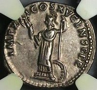 90 NGC Ch XF Domitian Roman Empire Denarius Minerva Shield Spear (24020201C)