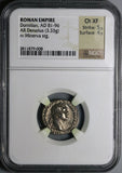 90 NGC Ch XF Domitian Roman Empire Denarius Minerva Shield Spear (24020201C)