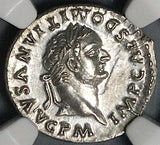 81 NGC Ch AU Domitian Roman Empire Denarius Throne Luster (26021603C)