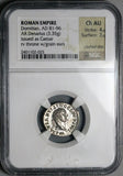 81 NGC Ch AU Domitian Roman Empire Denarius Throne Luster (26021603C)