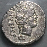 97 BC NGC F C. Egnatuleius Roman Republic Quinarius Victory Inscribing Trophy Roma (26101203C)