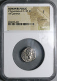 97 BC NGC F C. Egnatuleius Roman Republic Quinarius Victory Inscribing Trophy Roma (26101203C)