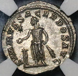 219 NGC MS Elagabalus Denarius Roman Empire Emperor Sacrificing Altar (23121702C)