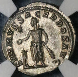 219 NGC MS Elagabalus Denarius Roman Empire Emperor Sacrificing Altar (23121702C)