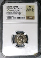 218 NGC AU Elagabalus Roman Empire Denarius Jupiter Thunderbolt 5/5 5/5 (25100804C)
