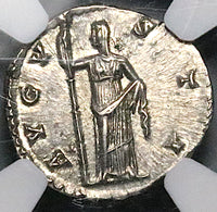 151 NGC Ch AU Faustina Sr Roman Empire Denarius Ceres Posthumous 5/5 5/5 (25042703C)
