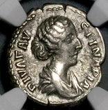 176 NGC Ch VF Faustina Jr Roman Empire Denarius Death Altar Marcus Aurelius (26070601C)