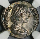 161 NGC Ch AU Faustina Jr Roman Empire Denarius Marcus Aurelius Hilaritas (25112803C)