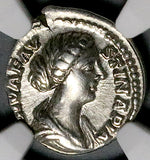 176 NGC Ch VF Faustina Jr Roman Empire Denarius Peacock Posthumous Marcus Aurelius (26070602C)