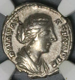 176 NGC Ch VF Faustina Jr Roman Empire Denarius Peacock Marcus Aurelius (26072603C)