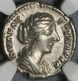 176 NGC Ch VF Faustina Jr Roman Empire Denarius Peacock Marcus Aurelius (26072603C)