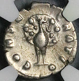 176 NGC Ch VF Faustina Jr Roman Empire Denarius Peacock Marcus Aurelius (26072603C)