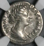 176 NGC VF Faustina Jr Roman Empire Denarius Peacock Marcus Aurelius (26072602C)
