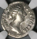 176 NGC VF Faustina Jr Roman Empire Denarius Peacock Marcus Aurelius (26072602C)