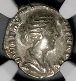 176 NGC Ch VF Faustina Jr Roman Emp Denarius Peacock Throne Posthumous Marcus Aurelius (26070603C)