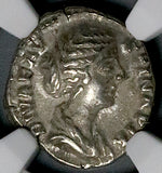 176 NGC Ch VF Faustina Jr Roman Emp Denarius Peacock Throne Posthumous Marcus Aurelius (26070603C)