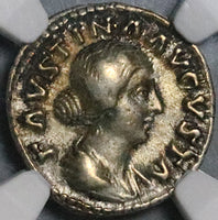 161 NGC VF Faustina Jr Roman Empire Denarius Baby Commodus on Throne (23121401C)