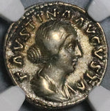 161 NGC VF Faustina Jr Roman Empire Denarius Baby Commodus on Throne (23121401C)
