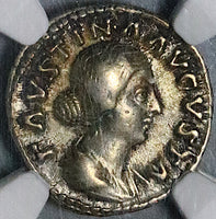 161 NGC VF Faustina Jr Roman Empire Denarius Baby Commodus on Throne (23121401C)