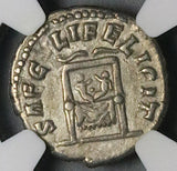 161 NGC VF Faustina Jr Roman Empire Denarius Baby Commodus on Throne (26051202C)