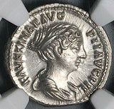 148 NGC AU Faustina Jr Roman Empire Denarius Venus Dolphin Marcus Aurelius (26060901C)