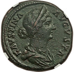 161 NGC Ch XF Faustina Jr Roman Empire Sestertius Baby Commodus Throne (24081706C)