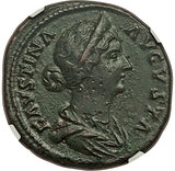 161 NGC Ch XF Faustina Jr Roman Empire Sestertius Baby Commodus Throne (24081706C)