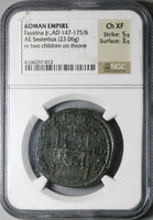 161 NGC Ch XF Faustina Jr Roman Empire Sestertius Baby Commodus Throne (24081706C)