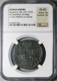 161 NGC Ch XF Faustina Jr Roman Empire Sestertius Baby Commodus Throne (24081706C)