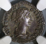 145 NGC XF Faustina Jr Roman Empire Denarius Wife Marcus Aurelius Concordia (21092101C)