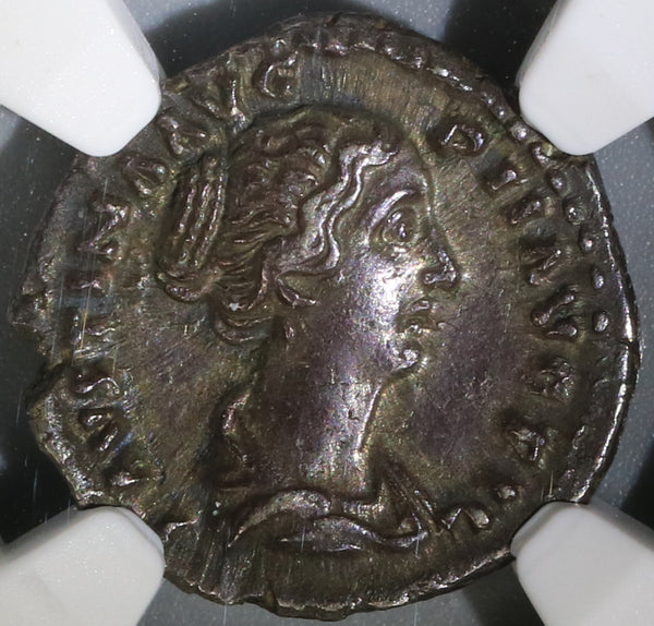 145 NGC XF Faustina Jr Roman Empire Denarius Wife Marcus Aurelius Concordia (21092101C)