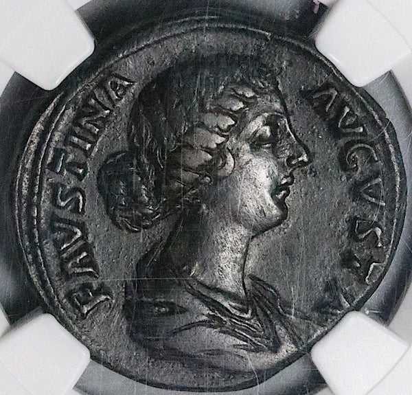 161 NGC XF Faustina Jr Roman Empire Sestertius Ceres Cista Basket Scepter (24100402C)