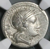 77 BC NGC VF Flaccus Roman Denarius Roma Biga Chariot Victory Wreath (26052203C)