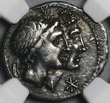 108 BC NGC XF Roman Republic AR Denarius Fonteius War Galley Dioscuri (25110502C)