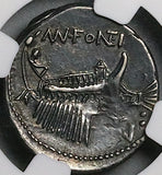108 BC NGC XF Roman Republic AR Denarius Fonteius War Galley Dioscuri (25110502C)