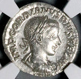 241 NGC XF Gordian III Denarius Roman Empire RARE Emperor Globe Spear (26051402C)