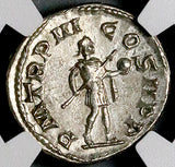 241 NGC XF Gordian III Denarius Roman Empire RARE Emperor Globe Spear (26051402C)