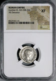 241 NGC XF Gordian III Denarius Roman Empire RARE Emperor Globe Spear (26051402C)