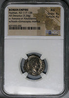 125 Hadrian NGC AU Roman Empire Denarius Annona Modius Grain Supply 4/5 4/5 (25080901D