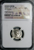 119 Hadrian NGC XF Roman Empire Denarius Clementia Sacrificing Altar (26040903C)