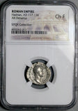 128 NGC Ch F Hadrian Roman Empire Denarius Minerva Athena Poetry (26092002C)