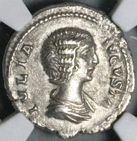 196 NGC Ch VF Julia Domna Denarius Roman Empire Felicitas Good Luck  (25020203C)