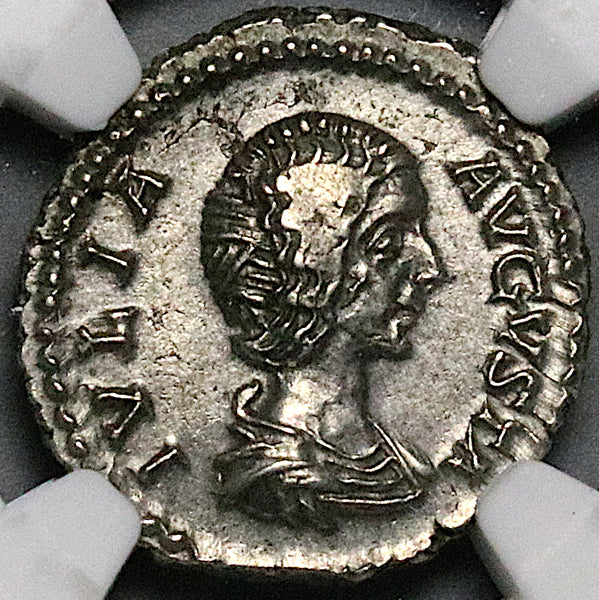 196 NGC Ch VF Julia Domna Denarius Roman Empire Juno Peacock (24032204C)