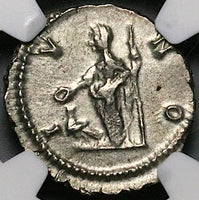 196 NGC Ch VF Julia Domna Denarius Roman Empire Juno Peacock (24032204C)