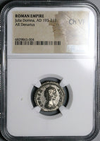 196 NGC Ch VF Julia Domna Denarius Roman Empire Juno Peacock (24032204C)