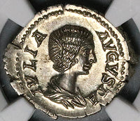196 NGC MS Julia Domna Denarius Roman Empire Mother Gods Cybele Lions (24101203C)