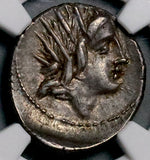 76 BC NGC XF Roman Republic Lucretius Trio Denarius Sol Head Moon 7 Stars 4/5 5/5 (26071501C)
